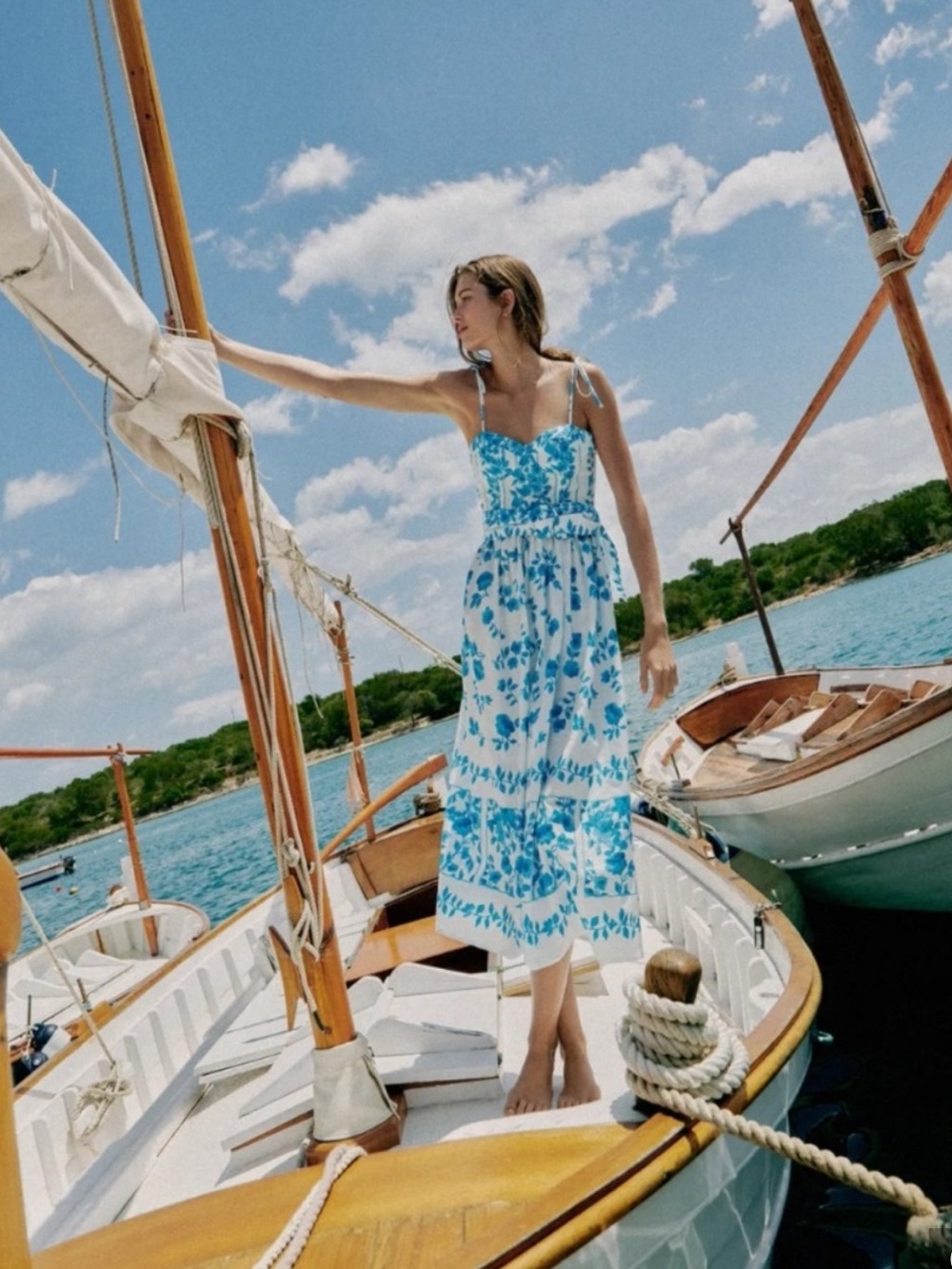 ZARA Blue Floral Tie-Shoulder Sundress